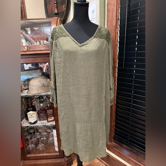 EUC INDIGO ROSE A-LINE OLIVE GREEN KNEE DRESS W LACE EMBELLISHING SZ 3X - Picture 1 of 9